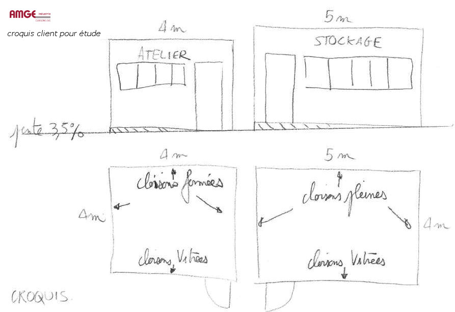 croquis client pour étude aménagement local 